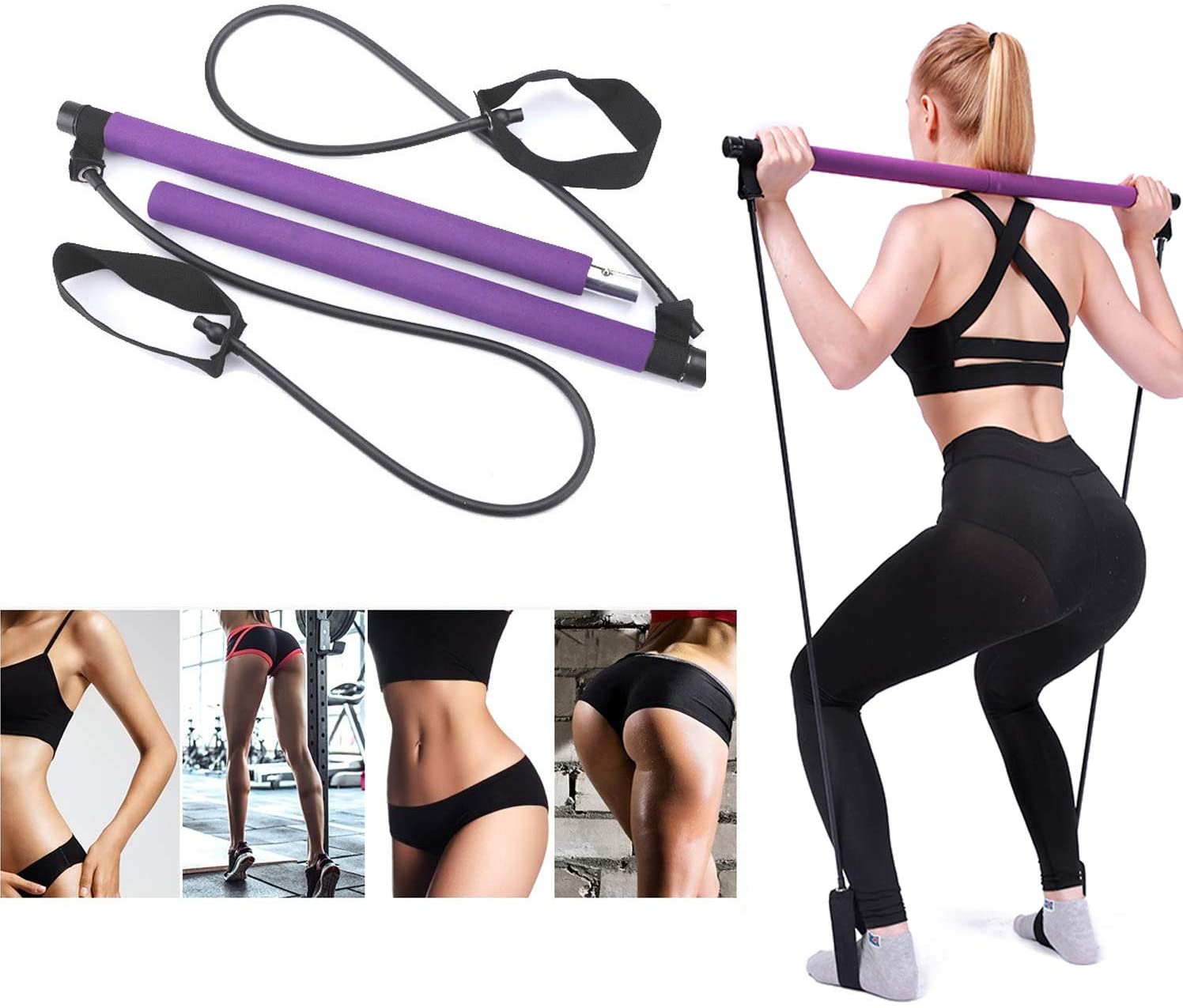 Buy FirstFit Premium Pilates Stick Fitness Bar, Exercise Resistance Band  Non Slip Grip Pilates Exercise Stick Resistance Yoga Band Bar with 2 Power  Cord Bands & Foot Loops for Total Body Workout 
