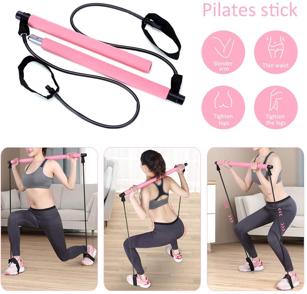 Pilates Bar Set, Pilates Exercise Bar With Resistance Hip Rope,  Multifunctional Sports Racket, Full Body Training, For Yoga, Fitness,  Weight Loss 